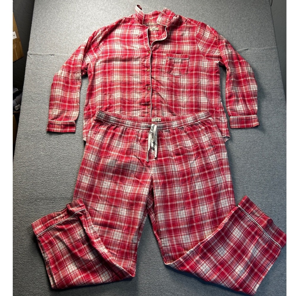 UGG Pajama Set Womens 2X Red Plaid Flannel Sleepwear Lounge Button Down 2 Piece
